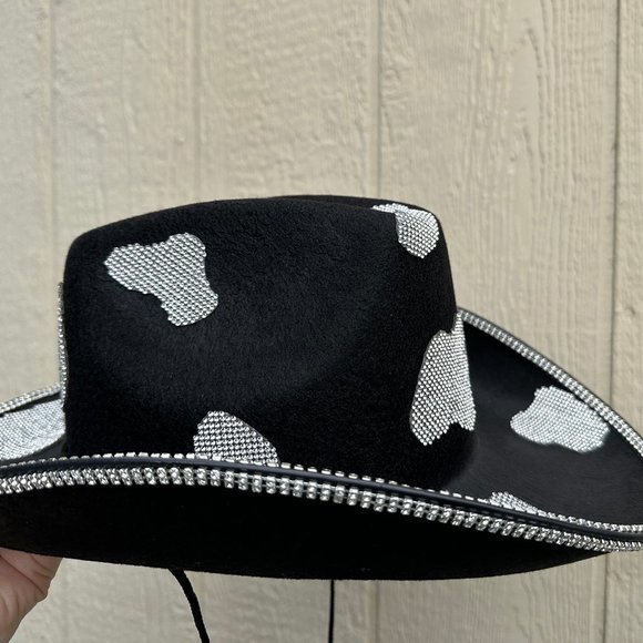 Rhinestone Cowprint cowboy hat,Bachelorette Bride Hat, Nashville party hat - Picture 3 of 3
